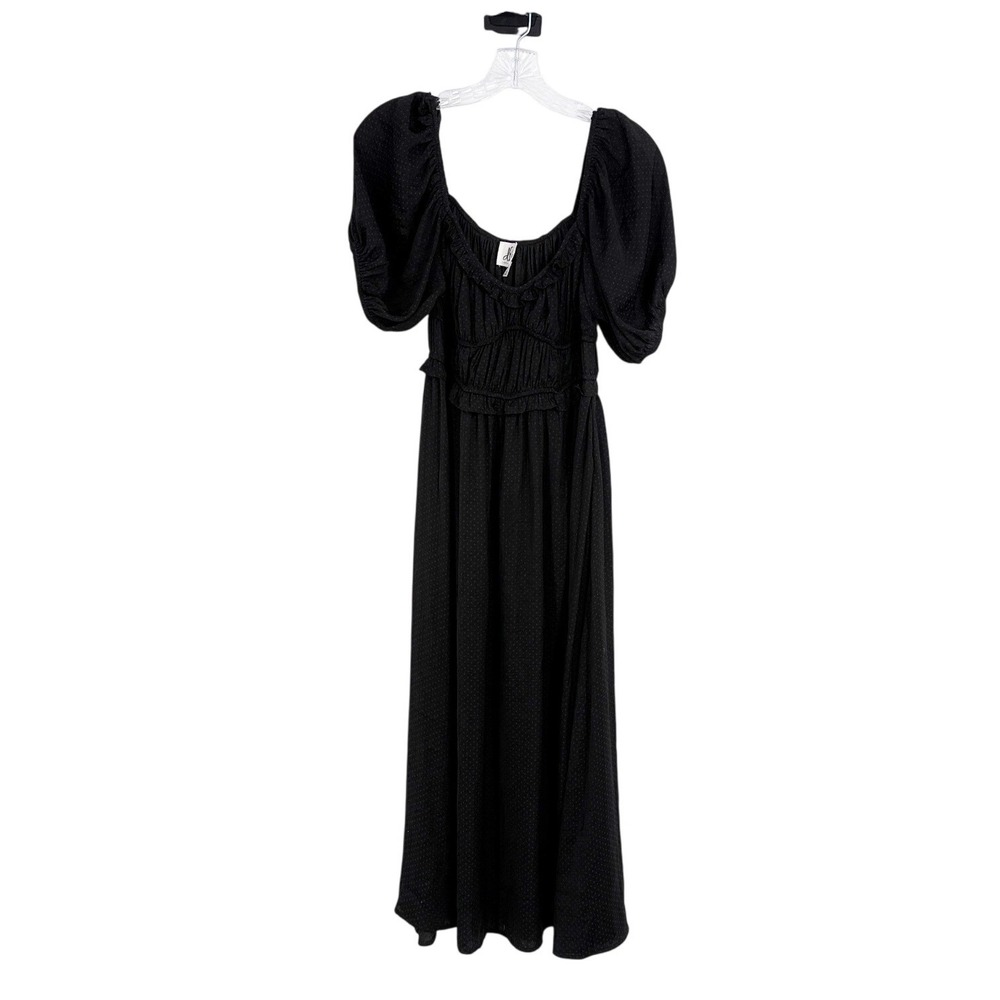 Anthropologie DRA Lola Peasant Dress Black Swiss Dot Midi Puff Sleeve Small - Picture 2 of 10